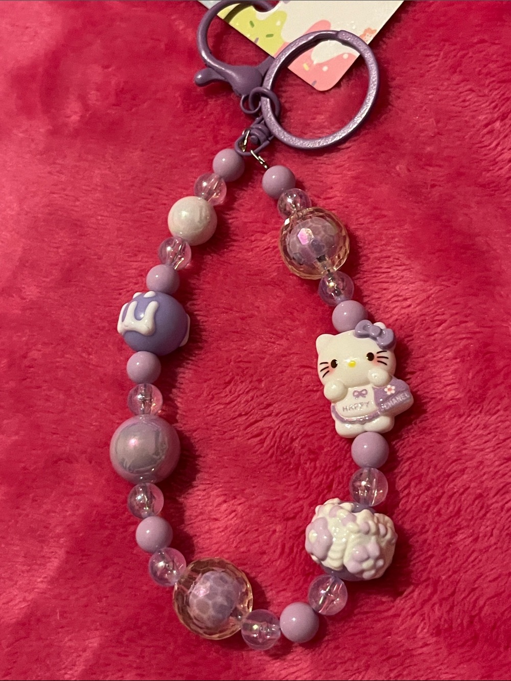 Hello Kitty Purple Beaded Key & Card Holder Charm